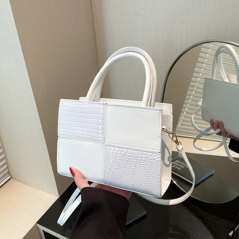 Borsa a Mano da Donna con Motivo a Coccodrillo Patchwork Moderna Minimalista in Pelle PU Borsa a Tracolla per Ufficio Quotidiano