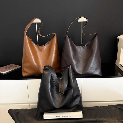 Bolso Tote de Gran Capacidad para Mujer Piel Sintética Minimalista Estilo Coreano Hobo Bolso de Hombro Vintage Uso Diario Oficina