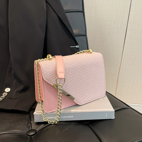 Modern Minimalist Solid Color PU Leather Small Square Crossbody Bag For Women Trendy Chain Shoulder Handbag With Metal Trim