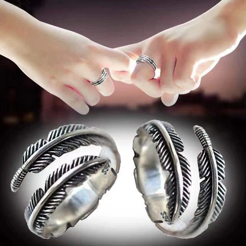 Feder Offener Ring Legierung Vintage Silber Verstellbar Böhmisch Ethnisch Retro Blattform Schmuck Für Frauen
