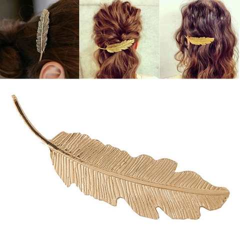 Elegant Metal Feather Hair Clip Vintage Alloy Rhinestone Hair Accessories For Women Party Wedding Hair Decoration