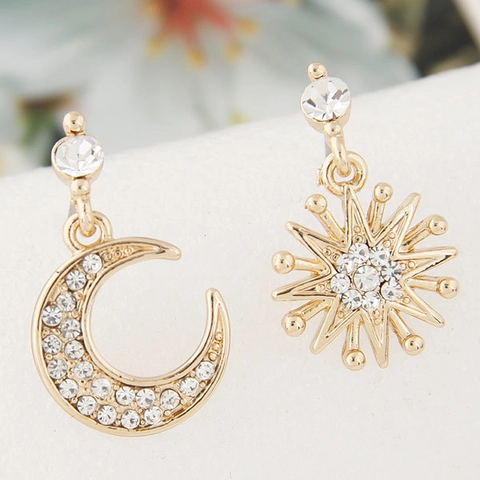Orecchini Asimmetrici Luna E Stella Per Donna Lega Con Strass Cechi Gioielli Vintage Raffinati Eleganti