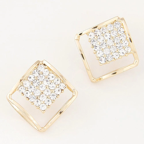 Fashion Geometric Square Stud Earrings Alloy Rhinestone Hollow Cube Elegant Chic Jewelry For Women Sparkly Statement