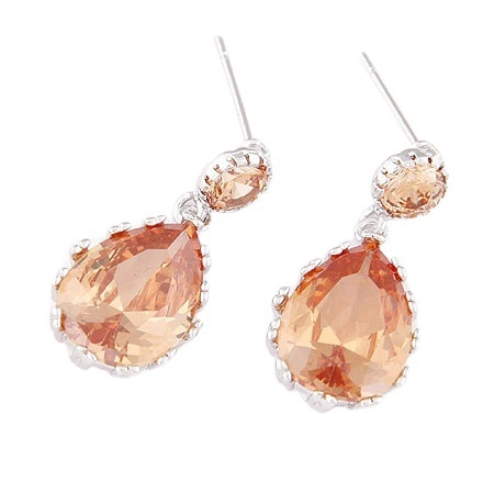 Eleganti Orecchini a Bottone in Zirconia a Goccia in Rame Placcato Oro per Donna Gioielli di Cristallo Vintage con Taglio a Pera per Matrimonio Festa Regalo