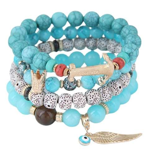 Böhmisches Mehrlagiges Perlenarmband Legierung Harz Anker Feder Böser Blick Anhänger Retro Ethno Stil Für Frauen