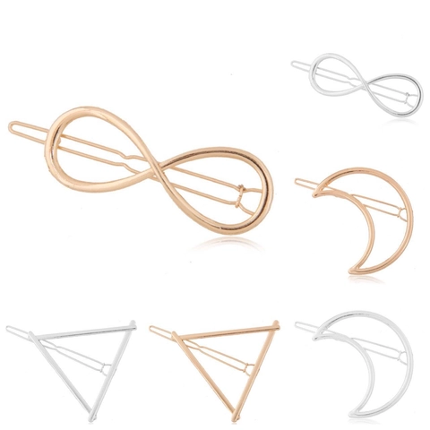 Minimalistische Legierung Metall Geometrische Haarklammern Für Damen Unendlich Mond Dreieck Gold Silber Mode Kopfschmuck Seitenklammern
