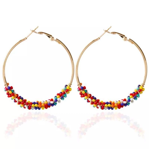 Bohemian Style Gold Alloy Hoop Earrings With Colorful Seed Beads Woven Design Fashion Jewelry Gift For Women Earrings