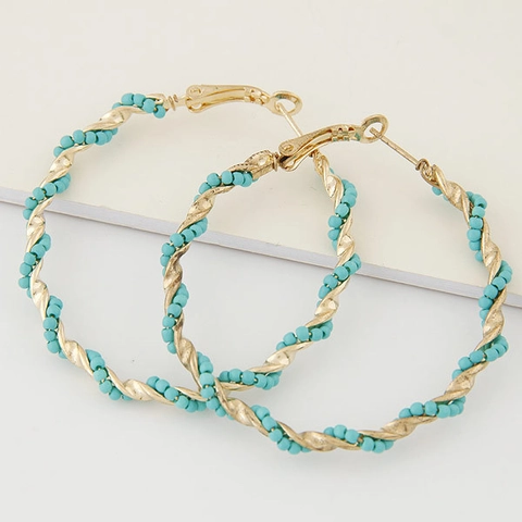 Alloy Twisted Hoop Earrings With Colorful Seed Beads Bohemian Vintage Geometric Circle Jewelry For Women