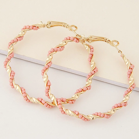Alloy Twisted Hoop Earrings With Colorful Seed Beads Bohemian Vintage Geometric Circle Jewelry For Women