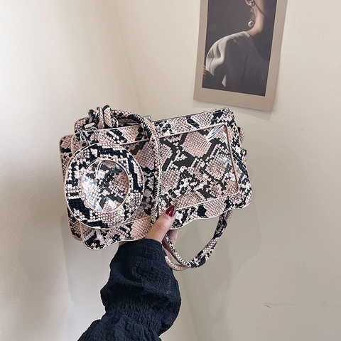 Borsa A Tracolla Con Motivo Serpente Pelle PU Con Portamonete Rotondo Elegante Stampa Pitone Borsa Da Donna Moda Casual