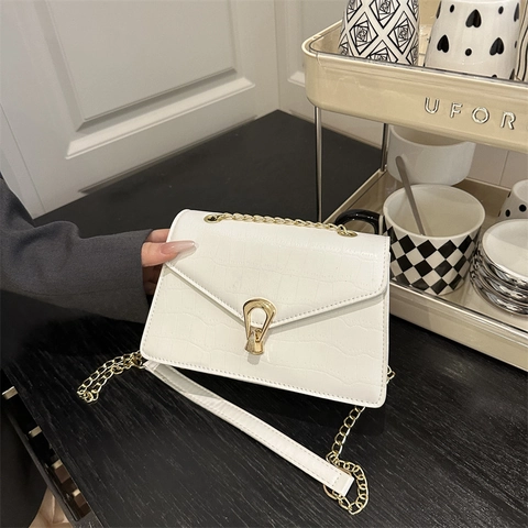 Γυναικεία Τσάντα Crossbody από Δέρμα PU με Μοτίβο Κροκόδειλου Χρυσή Αλυσίδα Μόδας Μικρή Τετράγωνη Τσάντα Messenger