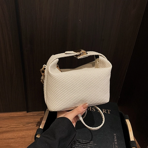 Damen PU Leder Handtasche Gewebte Textur Kleine Umhängetasche Mode Einfarbig Schultertasche Mit Verschluss Urban Simple Tasche