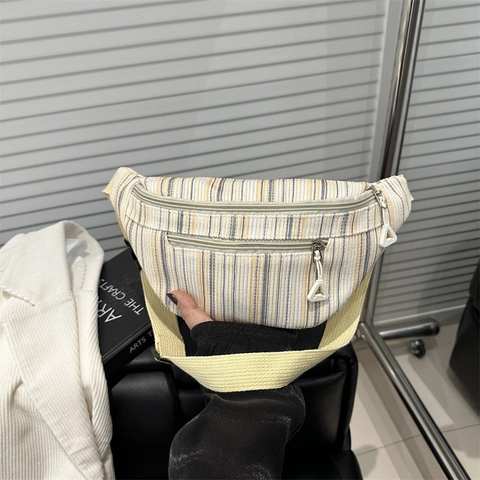Marsupio in Tela a Righe Vintage da Donna Grande Capacità Borsa da Petto Casual per Studenti Borsa a Tracolla Moda Viaggio