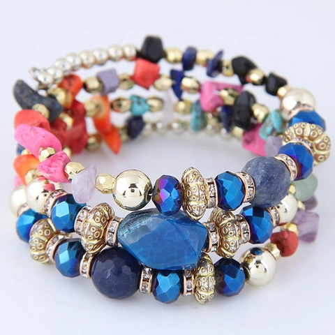 Boheems Meerlaags Kralenarmband Met Turquoise Kristal Schelp Glaskralen Legering Geometrische Rekbare Sieraden Voor Dames