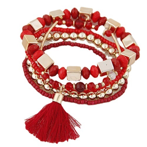 Böhmisches Mehrlagiges Perlenarmband Im Ethno-Stil Mit Quaste Für Damen Legierung Handgefertigter Perlenschmuck