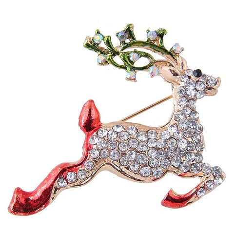 Broche de Reno de Navidad de Aleación de Oro Diamantes de Imitación Esmalte Ciervo Corsage Pin para Mujer Joyería Festiva Regalo