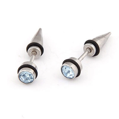 Punk Titanium Steel Rhinestone Stud Earrings For Men Spike Back Round Zircon Barbell Earring With Rubber O-Ring Jewelry