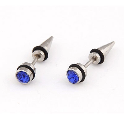 Punk Titanium Steel Rhinestone Stud Earrings For Men Spike Back Round Zircon Barbell Earring With Rubber O-Ring Jewelry