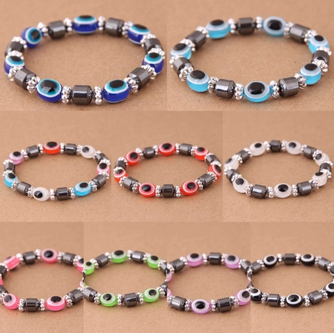 Women's Retro Evil Eye Beaded Bracelet Resin Alloy Beads Elastic Hand Jewelry Amulet Turkish Ethnic Style Accessory