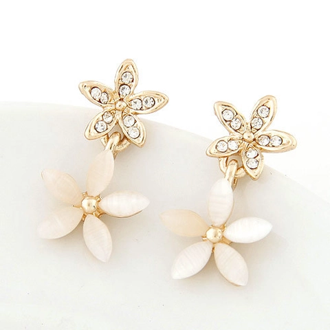 Blumen Ohrstecker Mit Katzenaugenstein Rheinsteinen Und Silber Ohrringpfosten Eleganter Vergoldeter Schmuck Für Damen