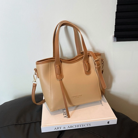 Bolso de Mano Vintage de Cuero Sintético Para Mujer Bolso de Moda Color de Contraste Con Correa Ajustable Bolso de Hombro