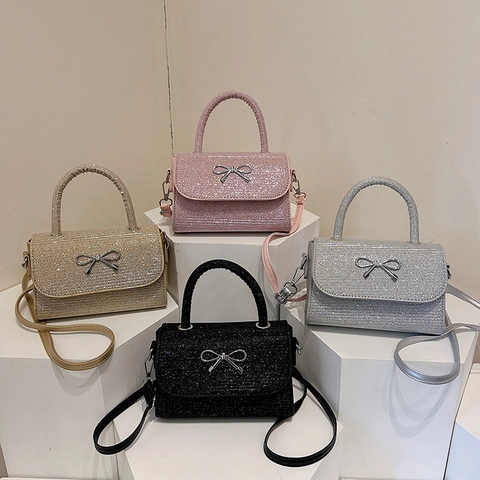 Modische PU Pailletten Schultertasche Für Damen Glitzer Quadratische Handtasche Mit Metallschleife Vielseitige Umhängetasche Abendtasche