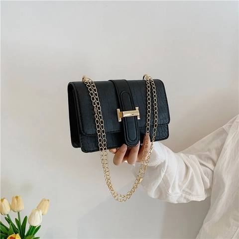 Sac À Bandoulière Pour Femmes Motif Crocodile Cuir PU Chaîne En Métal Doré Petit Sac Carré Élégant Chic