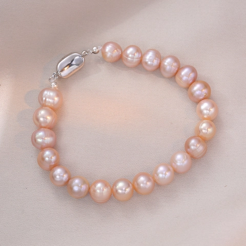 Freshwater Pearl Bracelet For Women Pink Purple 925 Sterling Silver Clasp Elegant Korean Style Trendy Jewelry