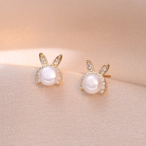 Süße Hasen Ohrstecker Mit Süßwasserperle Und Zirkon 925 Sterling Silber Ohrstecker Kupfer Schmuck Für Damen
