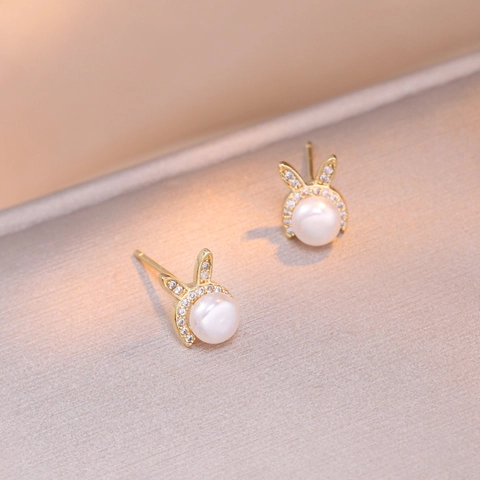 Süße Hasen Ohrstecker Mit Süßwasserperle Und Zirkon 925 Sterling Silber Ohrstecker Kupfer Schmuck Für Damen