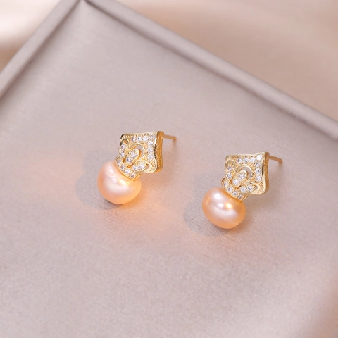 Freshwater Pearl Drop Earrings Crown Design Hollow Zircon Inlaid Elegant 925 Sterling Silver Earring Post