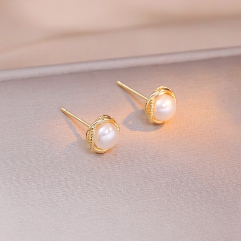 Boucles D'oreilles Puces Künstliche Perles Vintage Français Avec Tige En Argent Cadre Torsadé En Cuivre Bijoux Élégants Pour Femmes