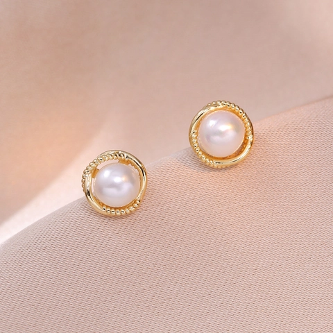 Boucles D'oreilles Puces Künstliche Perles Vintage Français Avec Tige En Argent Cadre Torsadé En Cuivre Bijoux Élégants Pour Femmes