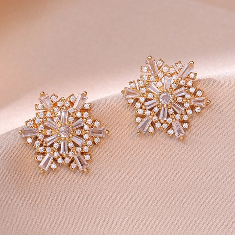 Schneeflocken Ohrstecker Kupfer Mit Zirkonia Doppelschicht Zierlich Winter Urlaub Koreanischen Mode Stil Für Frauen Geschenk