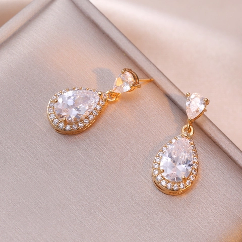 Teardrop Dangle Earrings Copper Inlaid Zircon Pear Shape Halo Drop Ear Jewelry For Women Fashion Minimalist