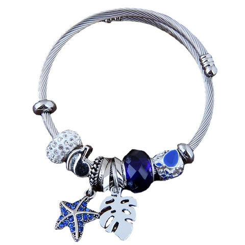 Bracciale Con Charms Stella Marina Foglia Nota Musicale Lega Filo Di Acciaio Inossidabile Con Strass Per Donna Moda