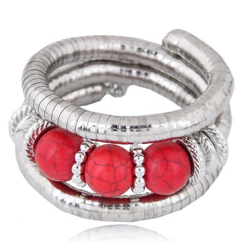 Bracciale Rigido A Spirale Multistrato Bohémien Lega Perline Di Turchese Sintetico Stile Etnico Vintage Per Donne