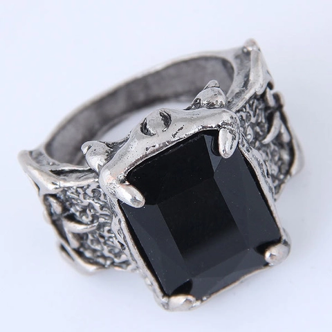 Bague Griffe De Dragon Gothique Alliage Incrustation Rouge Noir Grosse Pierre Précieuse Style Punk Rétro Bijoux Pour Hommes