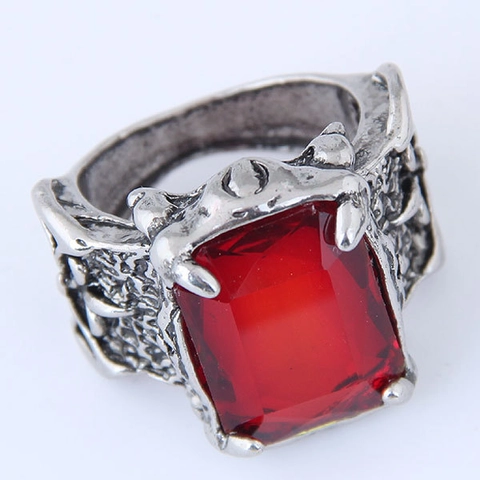 Bague Griffe De Dragon Gothique Alliage Incrustation Rouge Noir Grosse Pierre Précieuse Style Punk Rétro Bijoux Pour Hommes
