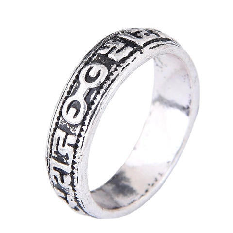 Vintage Alloy Band Ring Carved Om Mani Padme Hum Mantra Antique Silver Color Ethnic Buddhist Religious Jewelry For Women