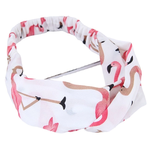 Women's Fashion Flamingo Print Twist Knot Elastic Headband Fabric Hair Band Sweet Yoga Sport Beach Headwear Accessory