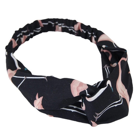 Women's Fashion Flamingo Print Twist Knot Elastic Headband Fabric Hair Band Sweet Yoga Sport Beach Headwear Accessory