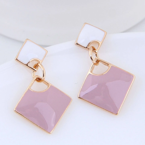 Geometric Square Alloy Dangle Earrings Korean Style Enamel Drip Oil Contrast Color Elegant Sweet Jewelry For Women
