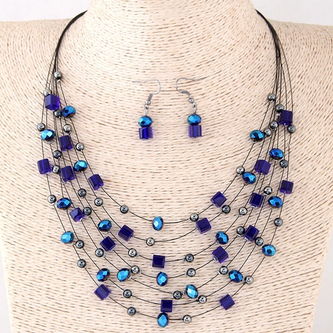 Collana Multistrato Boemia E Orecchini Lega Cristallo Perline Gioielli Di Moda Accessorio Per Donne