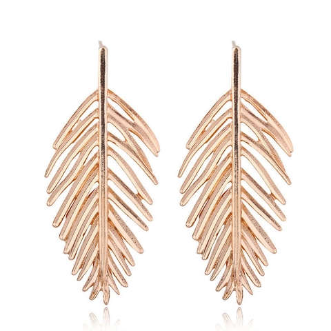Orecchini A Lobo Foglia Retrò Lega Natura Piuma Texture Gioielli Eleganti Per Donne Regalo Creativo
