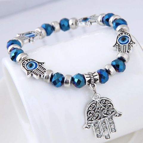 Ethnische Hand Der Fatima Böser Blick Perlenarmband Für Damen Legierung Strass Kristallperlen Böhmisches Amulett Stretch Armband Schmuck
