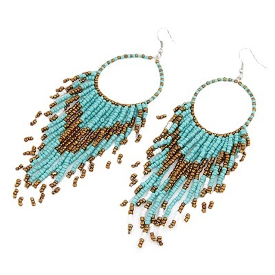 Bohemian Seed Bead Alloy Hoop Fringe Tassel Earrings Long Ethnic Handmade Drop Earrings For Women Summer Vacation Jewelry