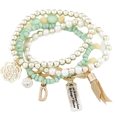Multilayered Beaded Bracelet Alloy Faux Artificial Pearl Resin Star Moon Charms Leather Tassel Bohemian Jewelry For Women