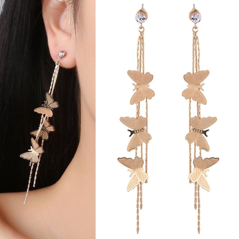 Pendientes Colgantes De Mariposa Con Poste De Plata De Ley 925 Aleación Strass Cadena Larga Para Mujer Elegante