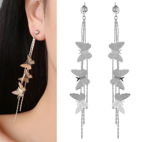 Pendientes Colgantes De Mariposa Con Poste De Plata De Ley 925 Aleación Strass Cadena Larga Para Mujer Elegante